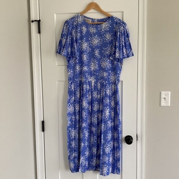 Vintage 90s Maggy Boutique Blue Floral Midi Shortsleeve Summer Dress VNTG Sz 12 - Picture 3 of 16